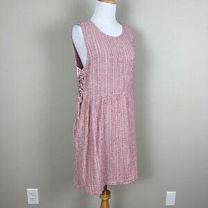 4 Our Dreamers Dress Womens L Red Stripe Linen Cotton A-Line‎ Summer Sleeveless